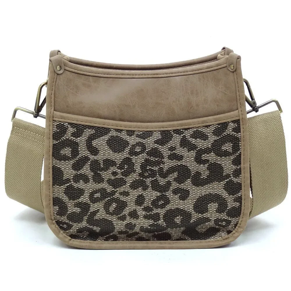 Women's Trendy Leopard Print Stone Colorblock Guitar Strap Hobo Crossbody Bag